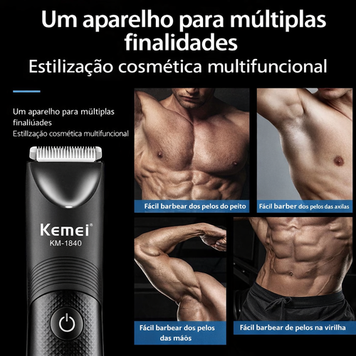 Aparador de pelos corporais Kemei para uso seco e molhado - Homens e Mulheres