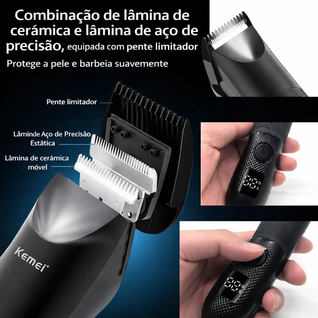Aparador de pelos corporais Kemei para uso seco e molhado - Homens e Mulheres