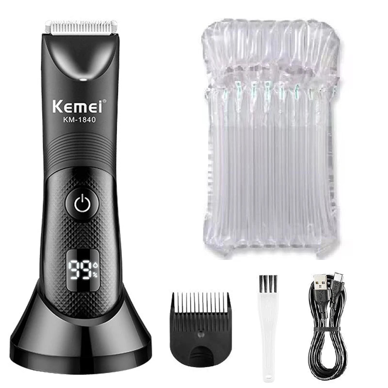 Aparador de pelos corporais Kemei para uso seco e molhado - Homens e Mulheres